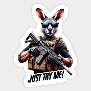 Tactical Kangaroo Adventure Tee: Where Playfulness Meets Precision Sticker